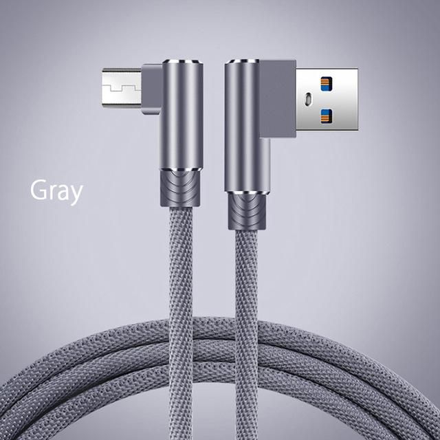 3A 90 Degree Elbow data USB cable Nylon Braided Charging Cable typee C Mcro game data wire For iphone X XS Max Huawei charger
