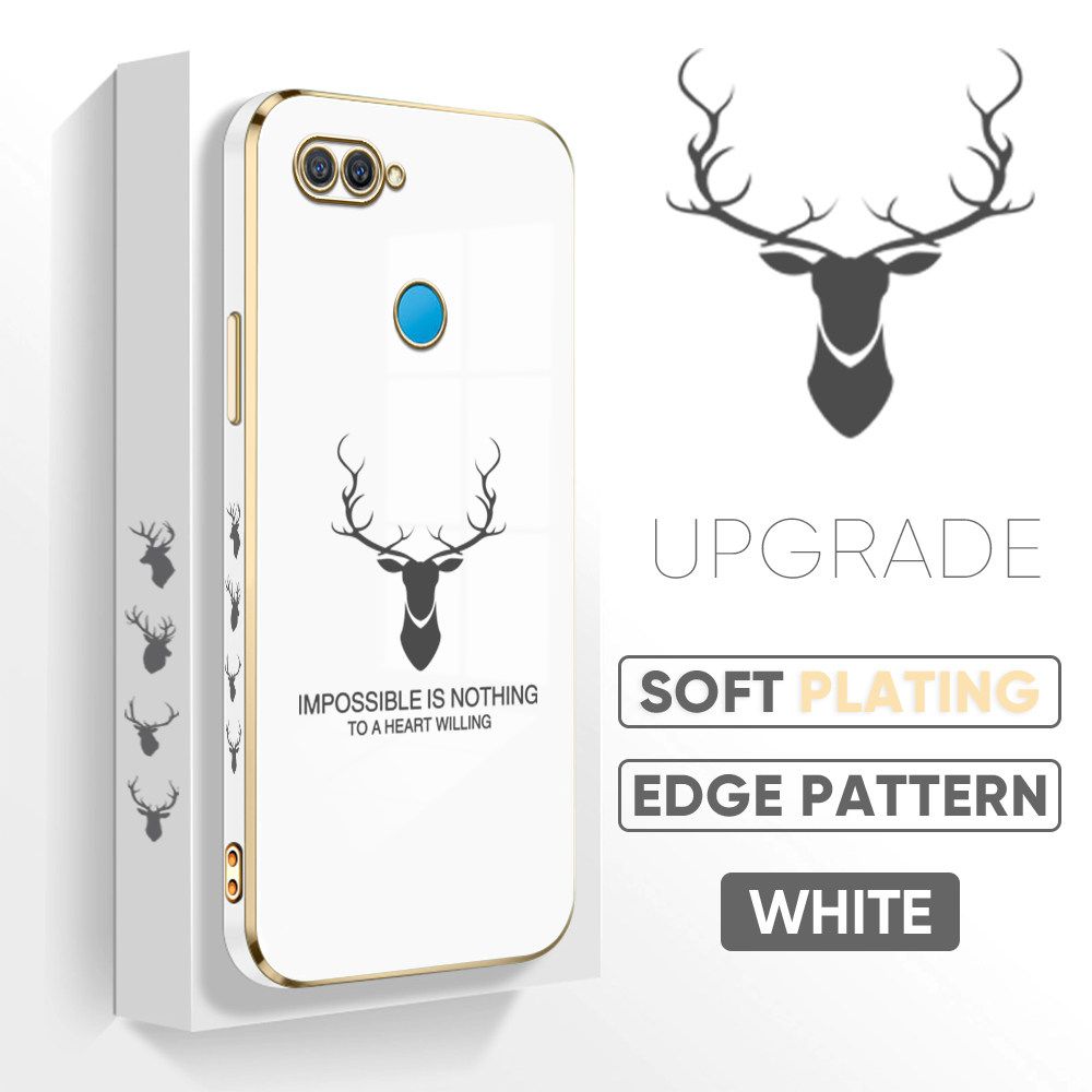 TA for OPPO A12S / A12 / A7 / A5S Back Cover + Free Lanyard Simple Antlers Luxury 6D Plating Case Side Pattern Soft Silicone Square Phone Cases