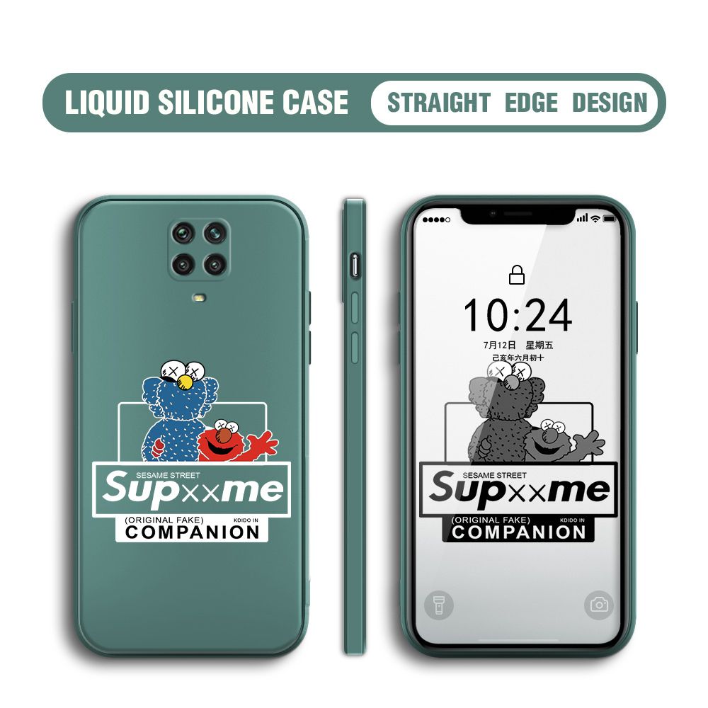 BILI for Redmi Note 9S / Note 9 Pro / Note 9 Pro Max Back Cover Sesame Street Companion Multicolor Liquid Silicone Phone Case Soft Square Lens Protection Phone Cases