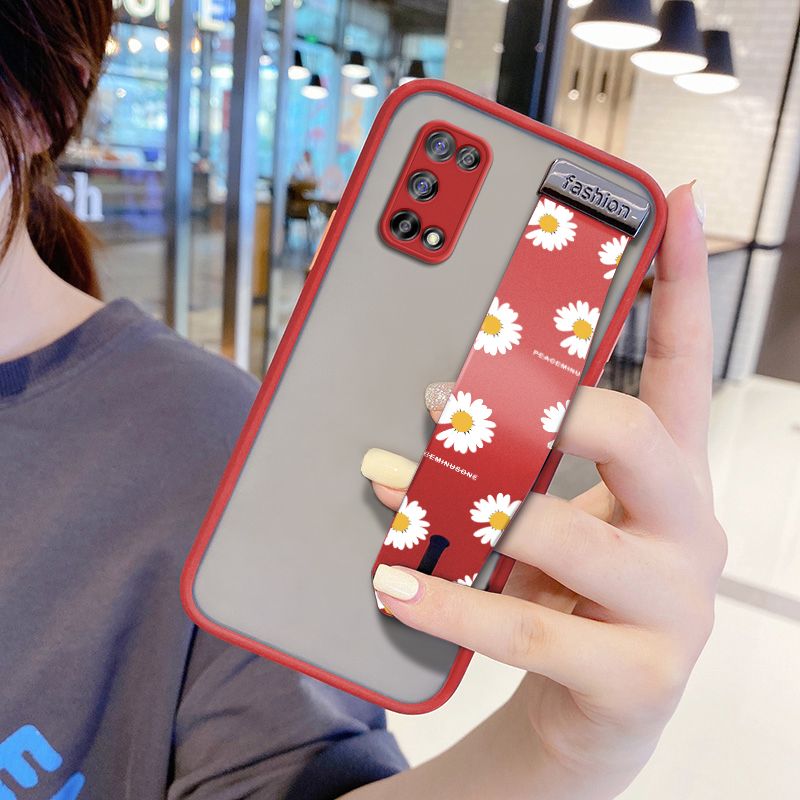 UCUC for Realme 7 5G Wrist Strap Case INS Style Small Fresh Daisies Wristband Printing Cover Shockproof Frosted Phone Case