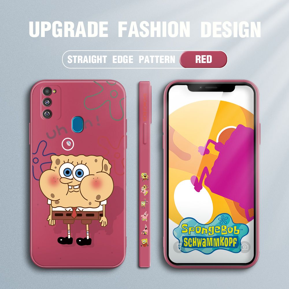 Jizetin for Samsung Galaxy M21 / M30S Case Side Design Phone Cover New Cartoon SpongeBob SquarePants Cover Square Edge Pattern Liquid Silicone Trend Case