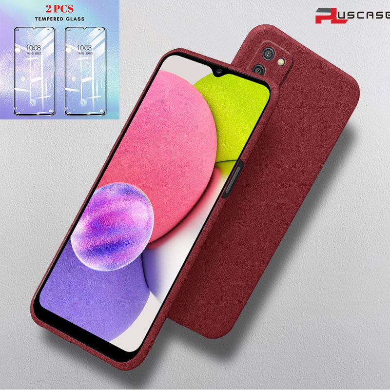 (2Pcs Free Tempered Glass) PlusCase for Samsung Galaxy A03s Soft Sandstone Case Quicksand Back Cover and Screen Protector Film