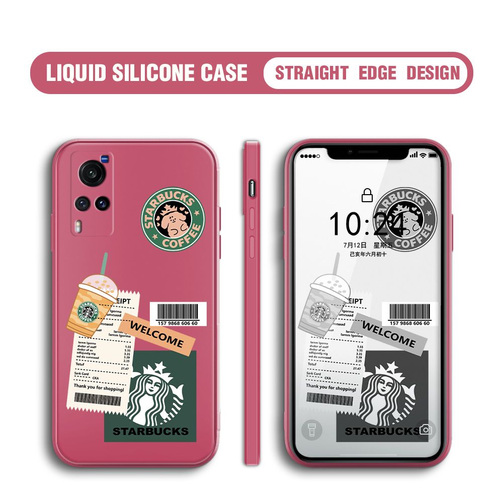 BILI for Vivo X60 5G Back Cover Creative Coffee Order Receipt Multicolor Liquid Silicone Phone Case Soft Square Lens Protection Phone Cases