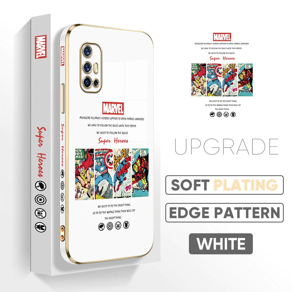 Jizetin (Free Lanyard) Vivo V17 / V19 Neo Back Cover Superhero Collection Luxury 6D Plating Case Side Pattern Soft Silicone Square Phone Cases
