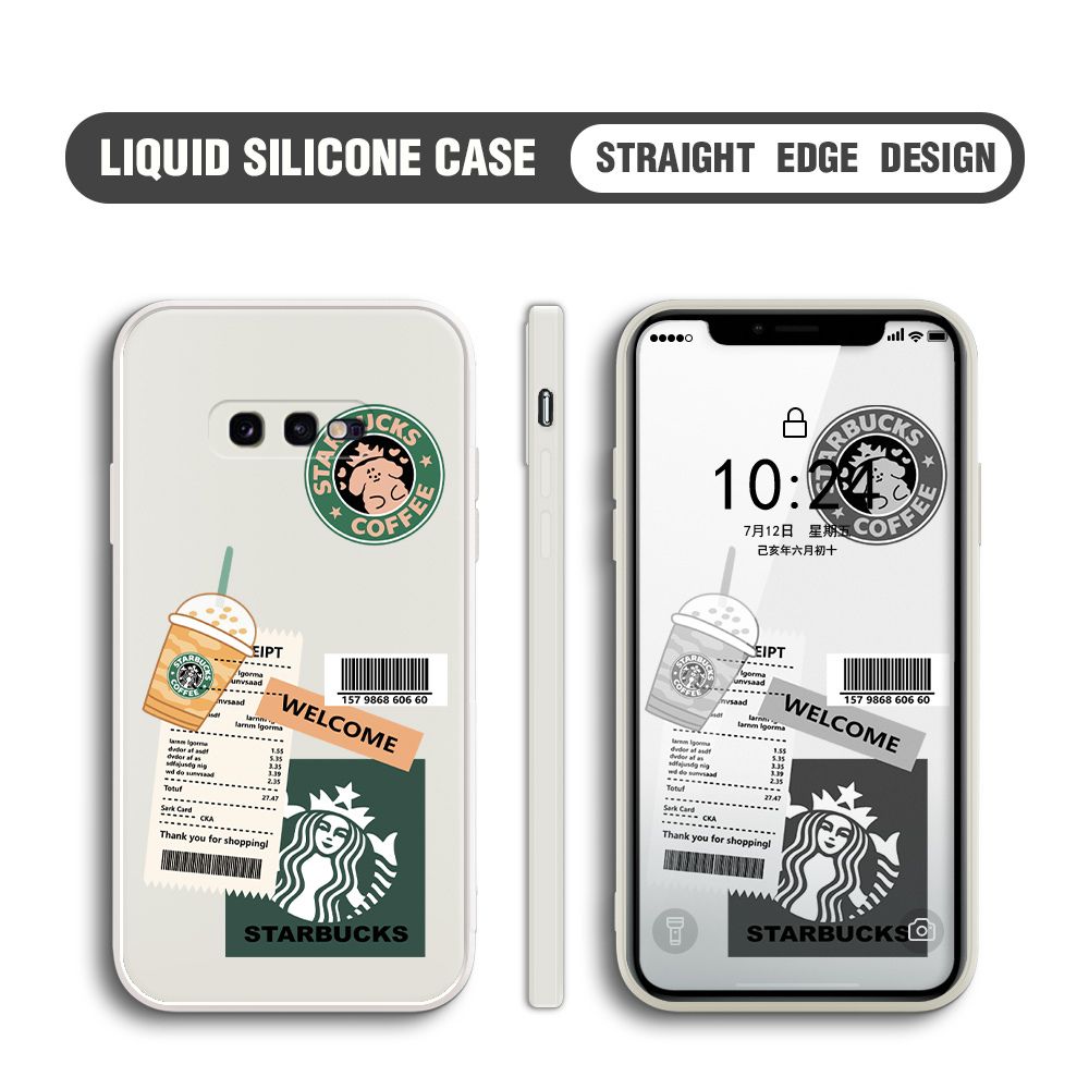 BILI for Samsung Galaxy S10E Back Cover Creative Coffee Order Receipt Multicolor Liquid Silicone Phone Case Soft Square Lens Protection Phone Cases