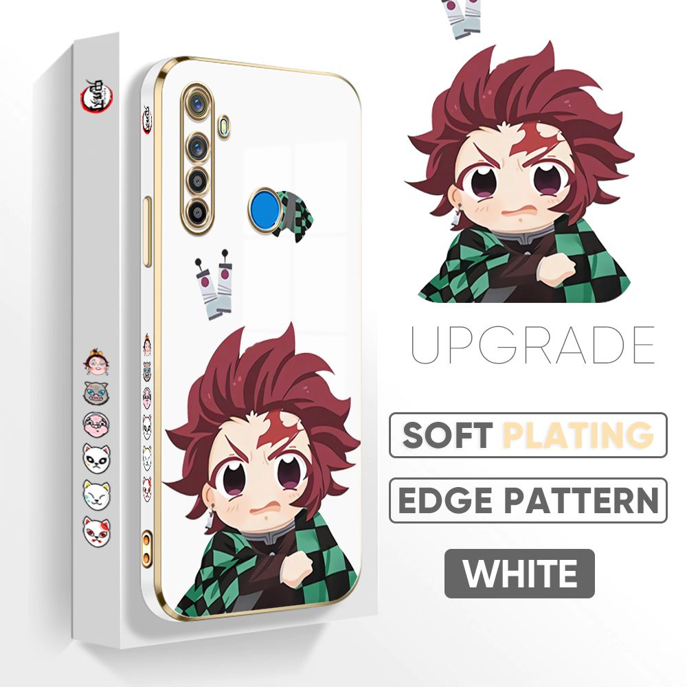 Jizetin (Free Lanyard) Realme 5i 5 5S / Realme 6i Cover Wronged Tanjiro Luxury 6D Plating Soft Casing Silicone Square Frame Phone Case Shiny Bling Back Cover