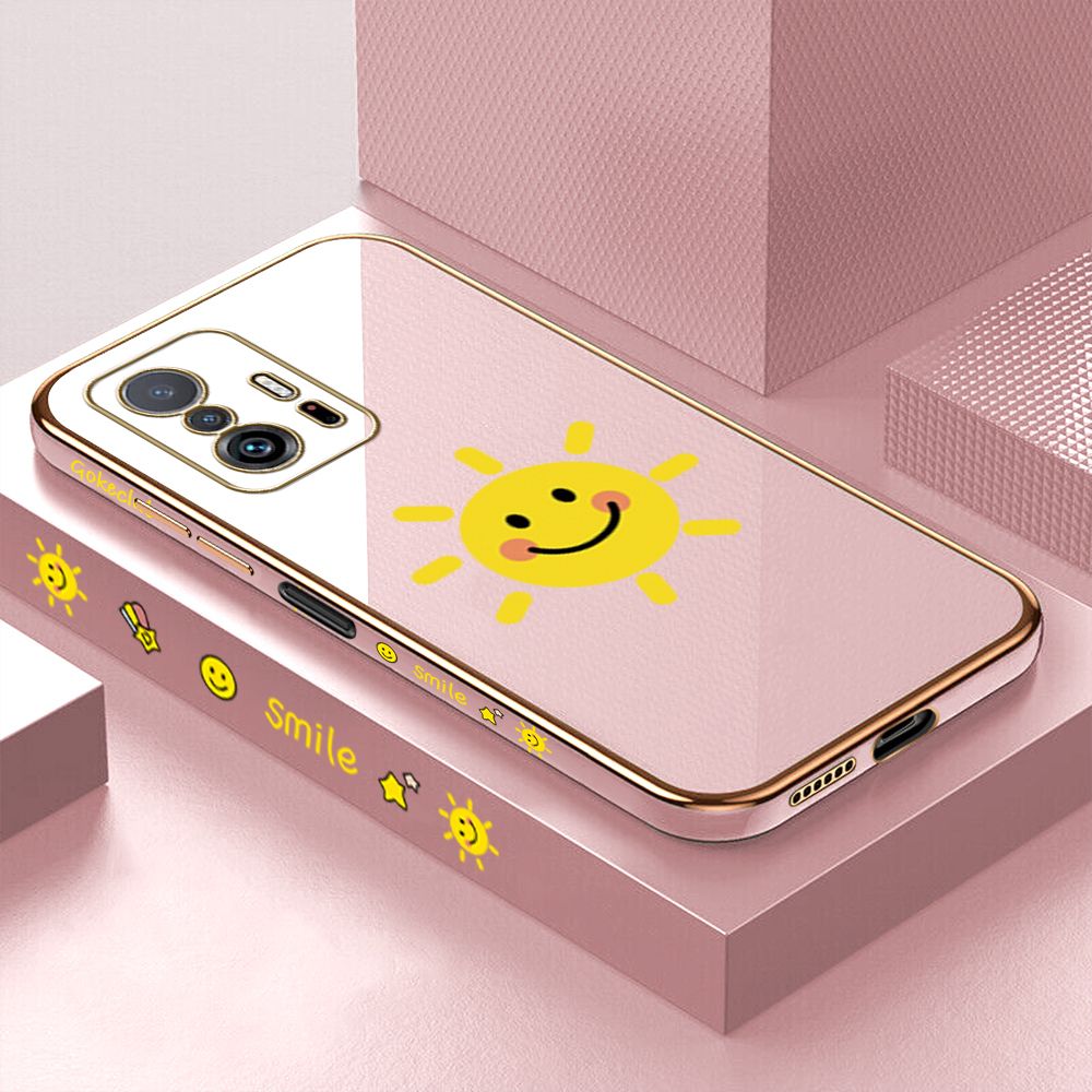ZeroQiQi for Xiaomi Mi 11T/11T Pro Back Cover Smiling Sun Luxury 6D Plating Case Side Pattern Soft Silicone Square Phone Cases + Free Lanyard