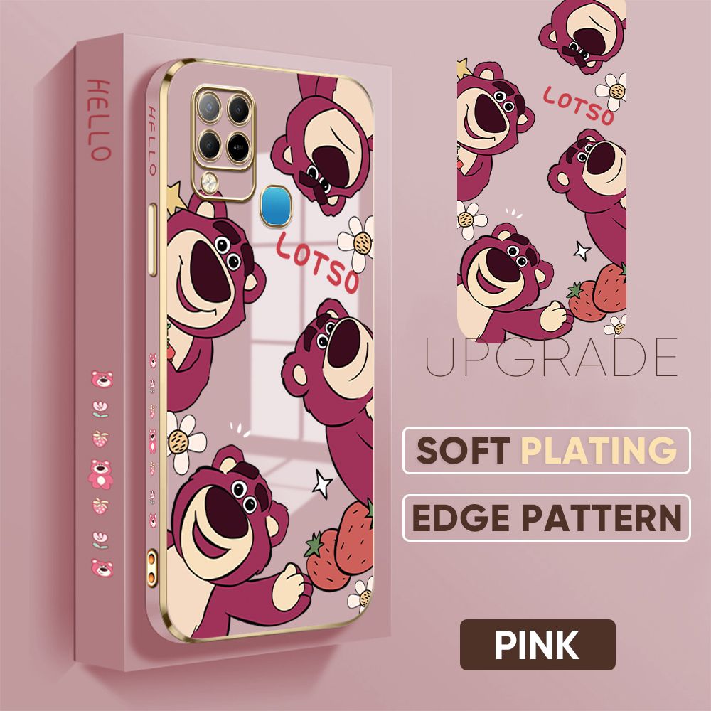 TA for Infinix Hot 10S / Hot 10S NFC Back Cover + Free Lanyard Cute Bear Luxury 6D Plating Case Side Pattern Soft Silicone Square Phone Cases