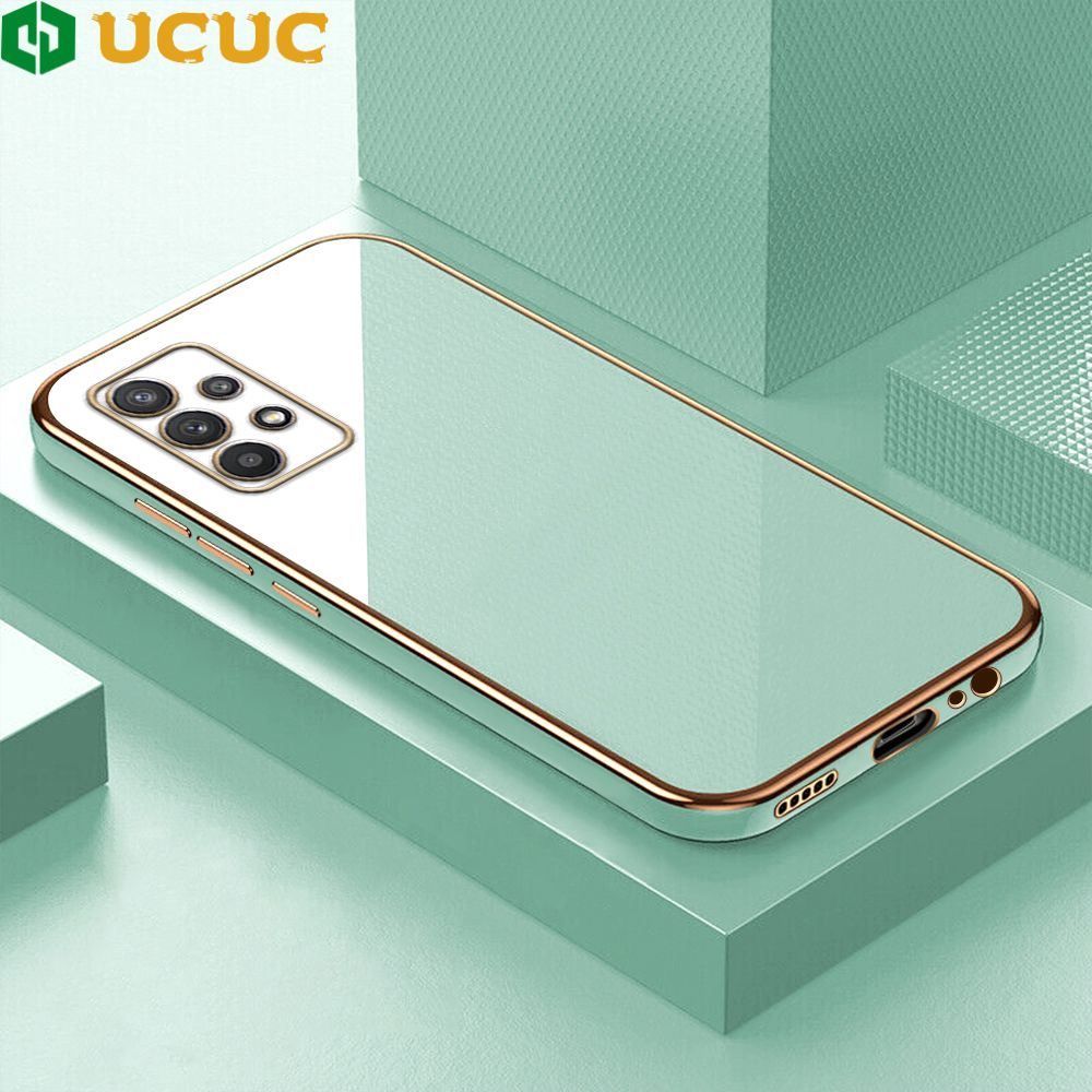 UCUC for Samsung Galaxy A32 4G Back Cover + Free Lanyard Colour Luxury 6D Plating Case Side Pattern Soft Silicone Square Phone Cases