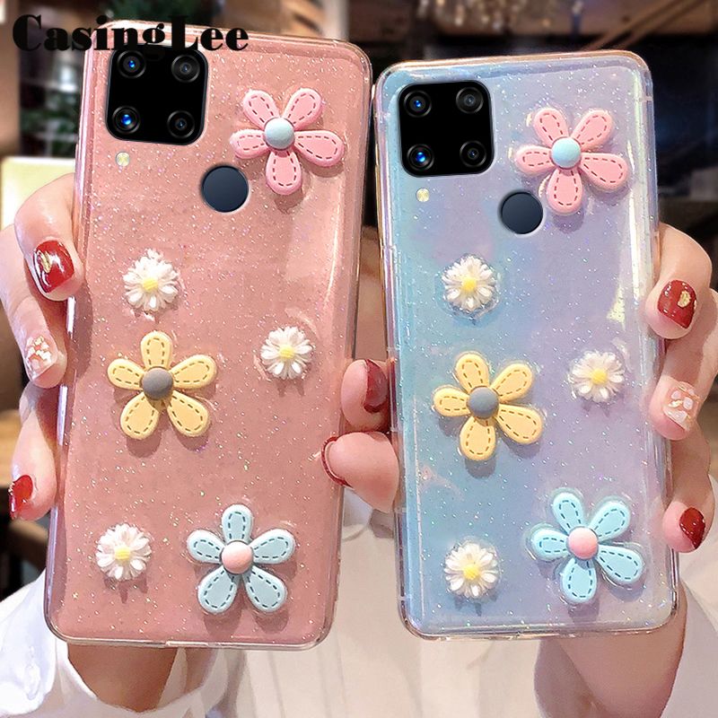 Casinglee For Realme Narzo 30A Case Soft Case Phone Cover for Realme Narzo30A Flower Glitter Bling Soft Full Stars Phone Cover
