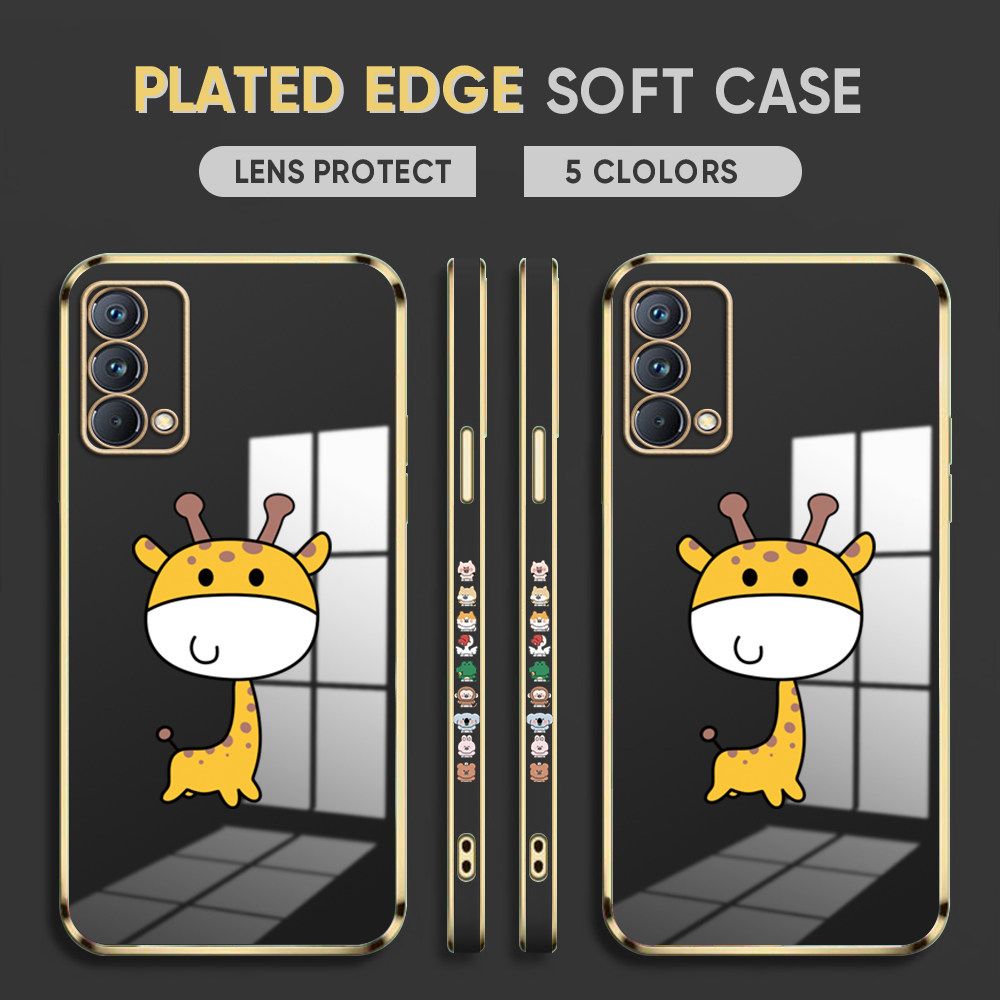 Luxury 6D Plating Case for OPPO Reno Z Phone Cases Cartoon Cute Giraffe Side Print Soft Silicone Square Back Cover
