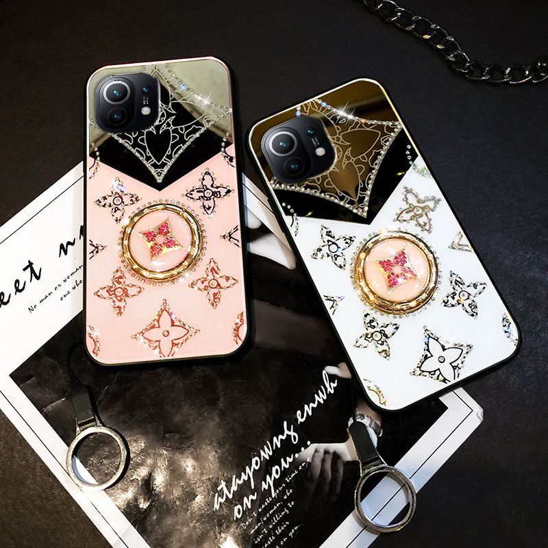 Phone Case Xiaomi 11 Lite Mirror Back Cover Magnetic Ring Holder Luxury Diamond Clover Cross for Xiaomi Mi 11 Lite Make Up Mirror Case