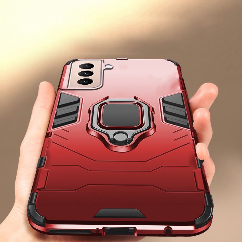 Biruiqu For Samsung Galaxy S21 S21 Plus S21 Ultra Soft TPU+Hard PC Black Panther Shockproof Slim Protective Case Cover with Kickstand