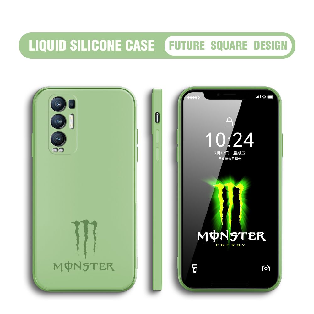 Hontinga for OPPO Reno 5 Pro Plus 5G Case Fashion Monster Energy Silicone Square Edge Phone Cases Full Cover Camera Shockproof Protection Rubber Case