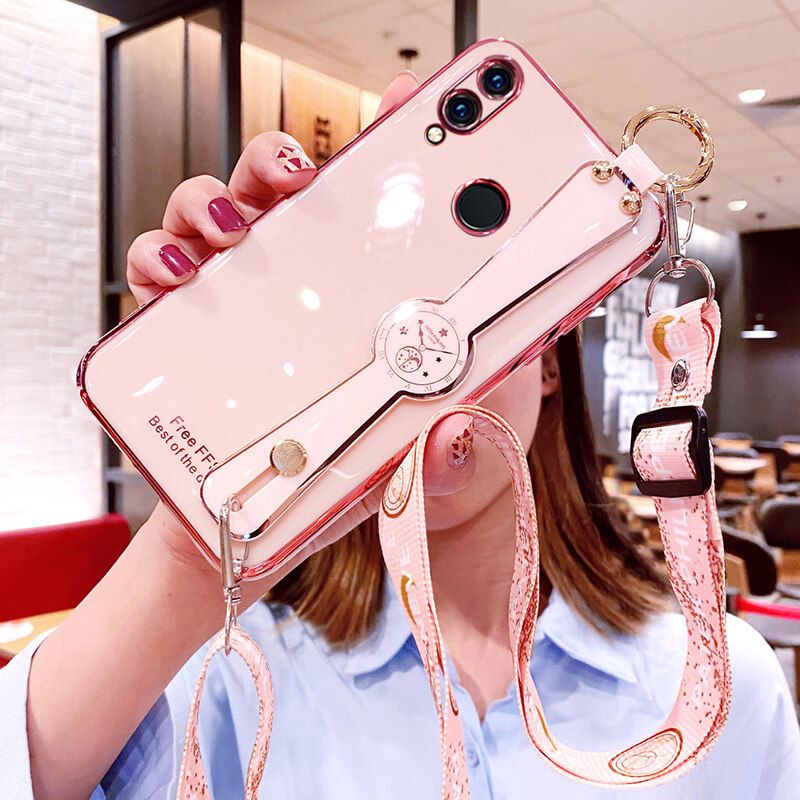For Huawei P20 Lite Cover with [Lanyard + Wrist Strap Stand Holder] Ultra Thin Plating Bumper Phone Case Camera Lens Protection Soft TPU Silicone Shockproof Protective Back Cover