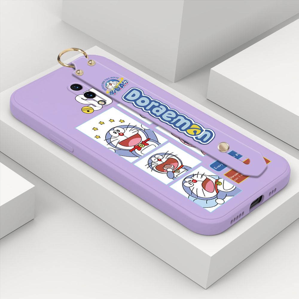 ZeroQiQi for OnePlus 7 Wrist Strap Case Cute Cute Cartoon Blue Cat Daily Life Cover Square Edge Liquid Silicone Creative Phone Protective Cases