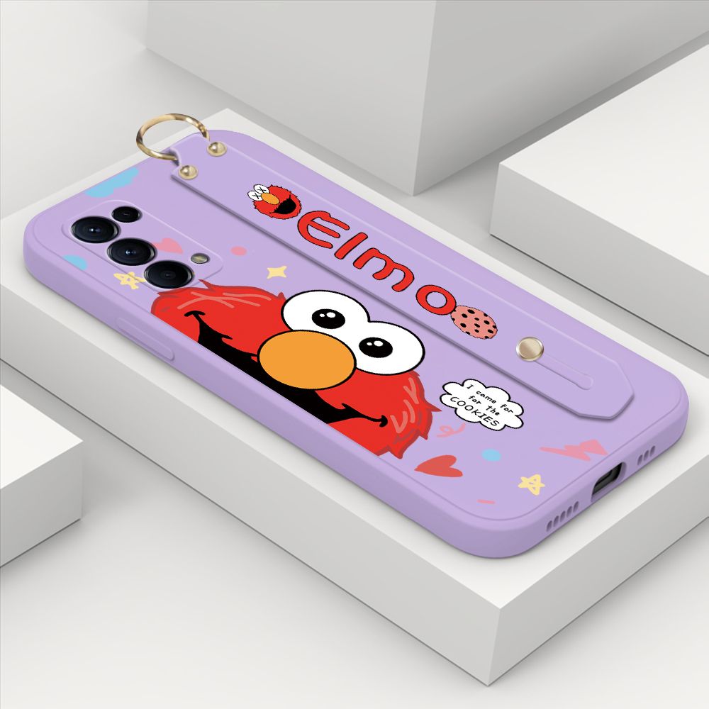 ZeroQiQi for OPPO Reno5 5G Wrist Strap Case Cute Cute Cartoon Little Monster Phone Cover Square Edge Liquid Silicone Case Full Cover Camera Shockproof Protective Cases