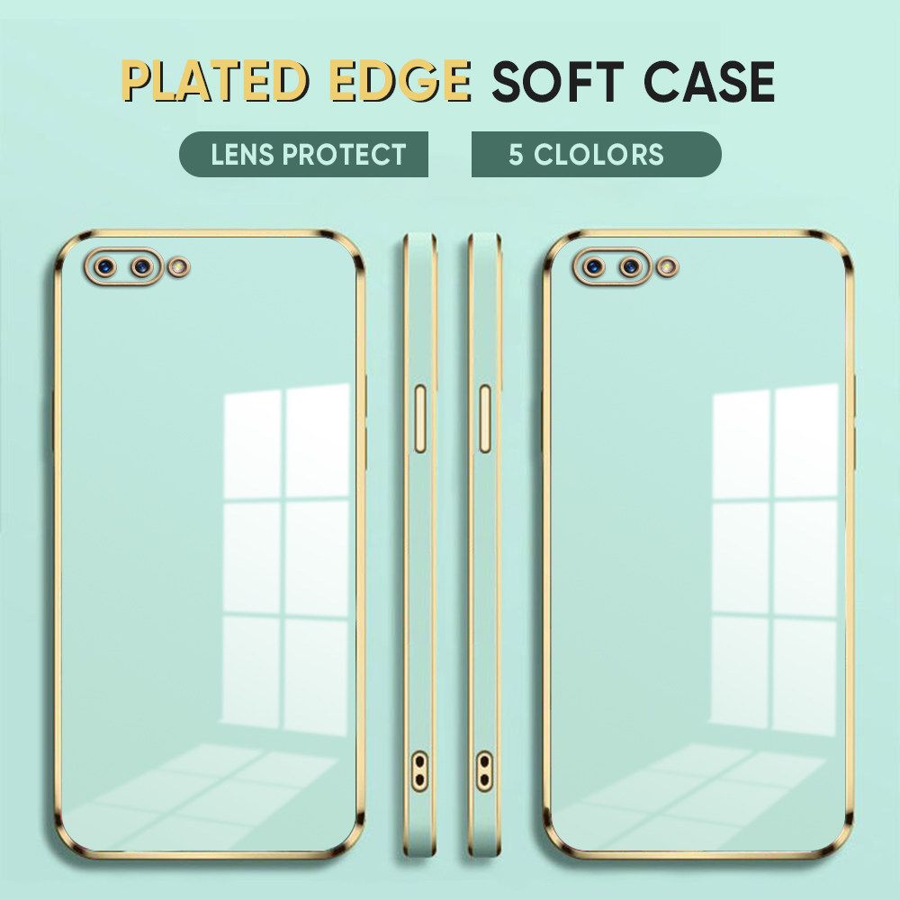 Luxury 6D Plating Case for OPPO A3S Soft Silicone Square Frame Back Cover Shiny Bling Phone Cases