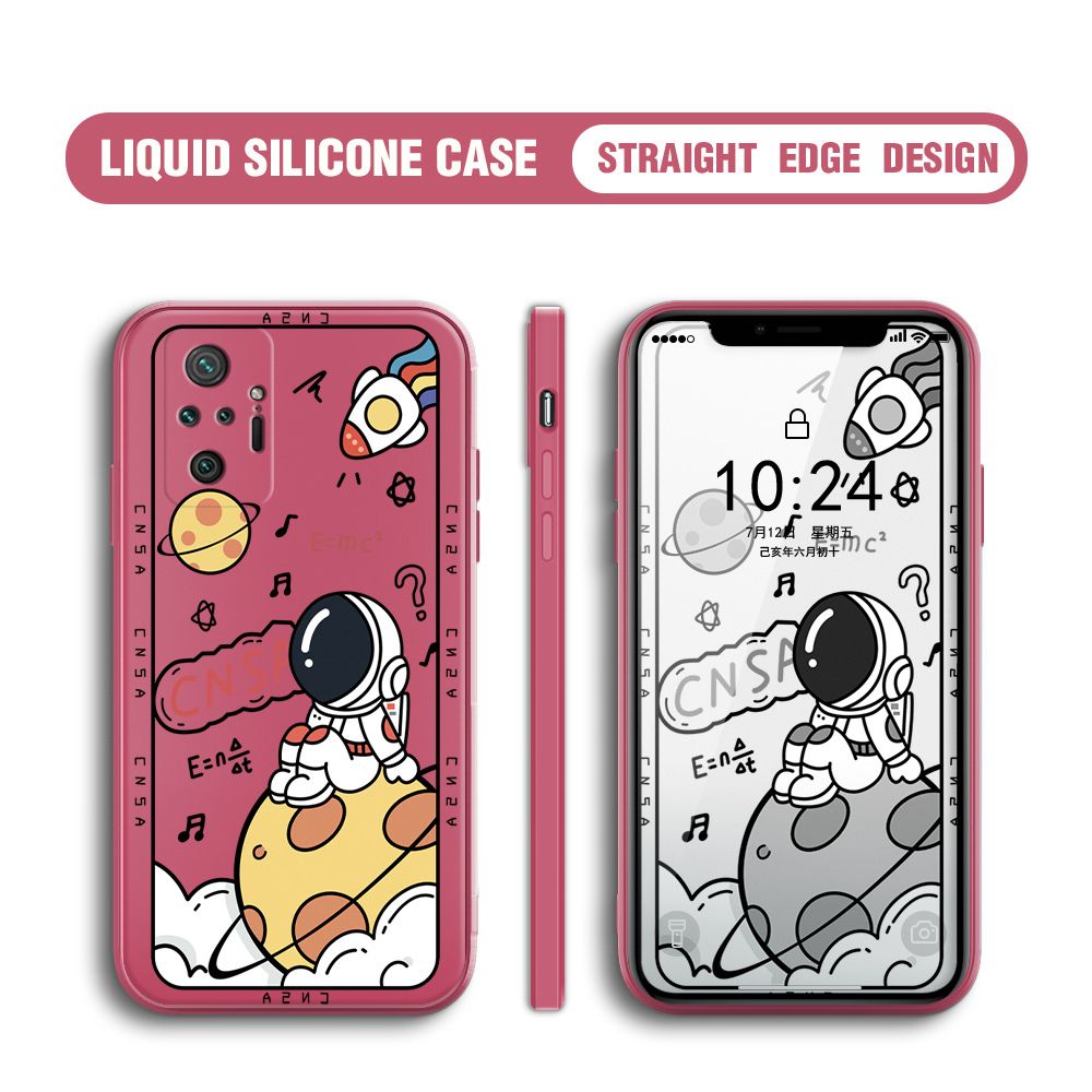 BILI for Redmi Note10 Pro / Note10 Pro Max Back Cover Little Astronaut Sit In Planet Multicolor Liquid Silicone Phone Case Soft Square Lens Protection Phone Cases