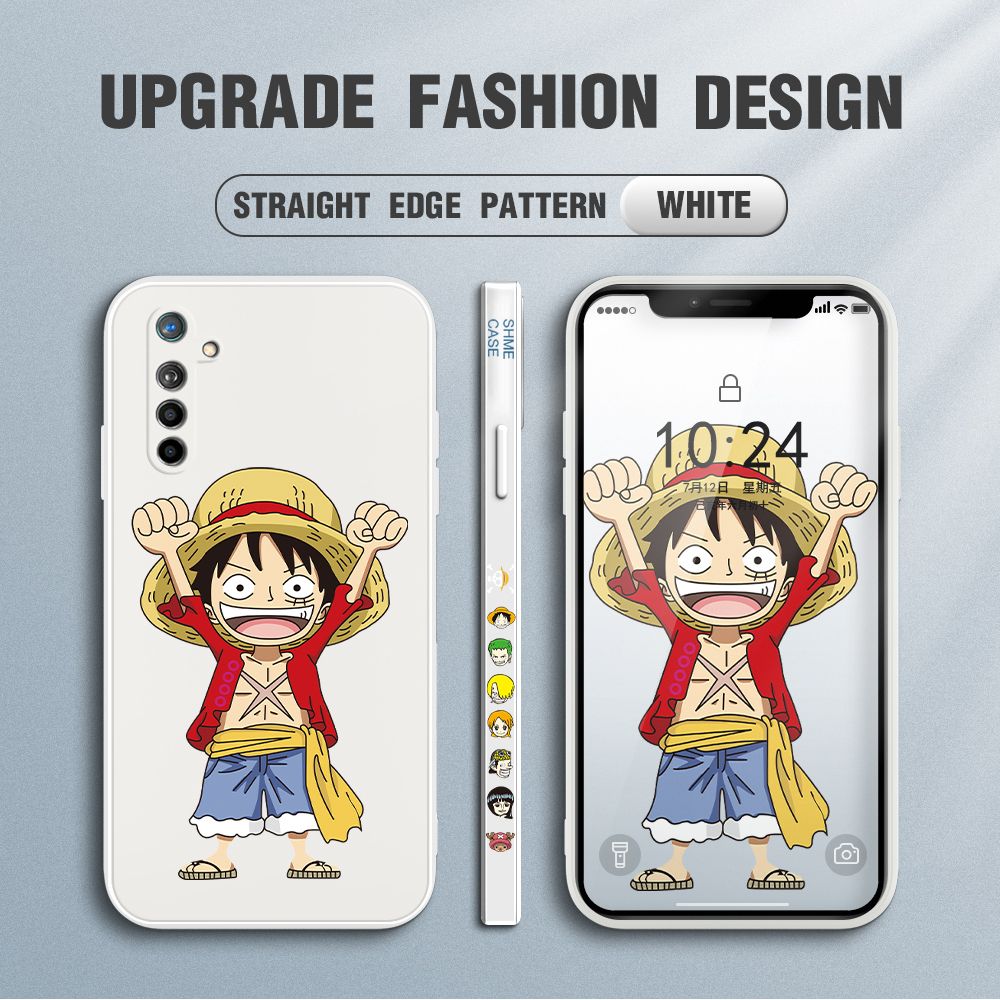 Jizetin for Realme X2 / Realme XT Case Anime One-Piece Monkey D. Luffy Anime Side Design Phone Case Square Edge Pattern Liquid Silicone Cases Full Cover Camera Shockproof Protective Case