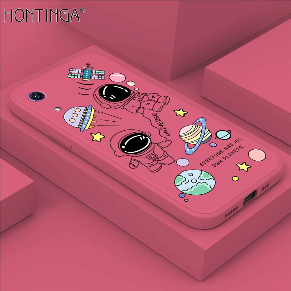 Hontinga for Huawei Y6 Pro 2019 Case Fashion Earth Planet Astronaut Phone Case Soft Square Edge Silicone Cases Full Lens Cover Shockproof Protection Cover