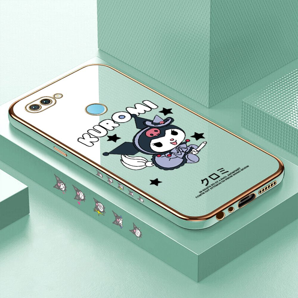 Luxury 6D Plating Case for Realme U1 Cartoon Little Witch Side Pattern Back Cover Soft Silicone Square Phone Cases + Free Lanyard