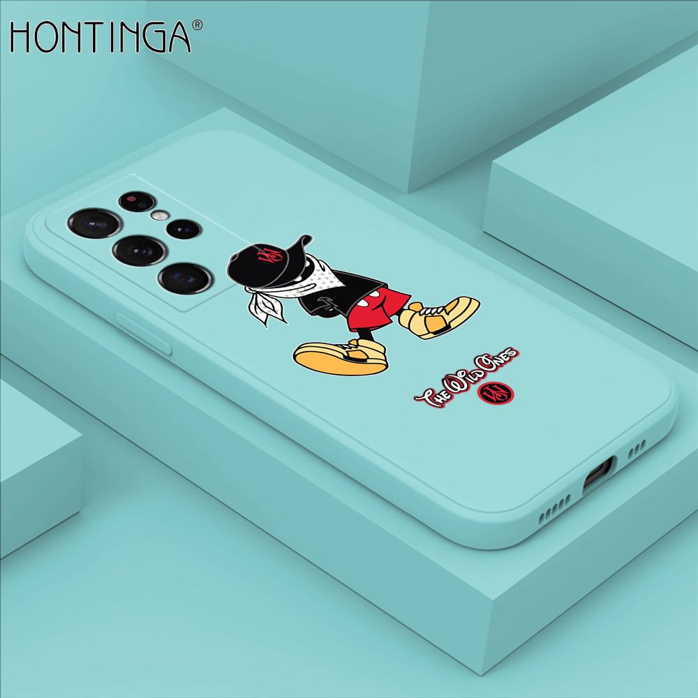 Hontinga for Samsung Galaxy S21 Ultra 5G Case Cartoon Masked Mouse Phone Case Soft Square Edge Silicone Cases Full Lens Cover Shockproof Protection Cover