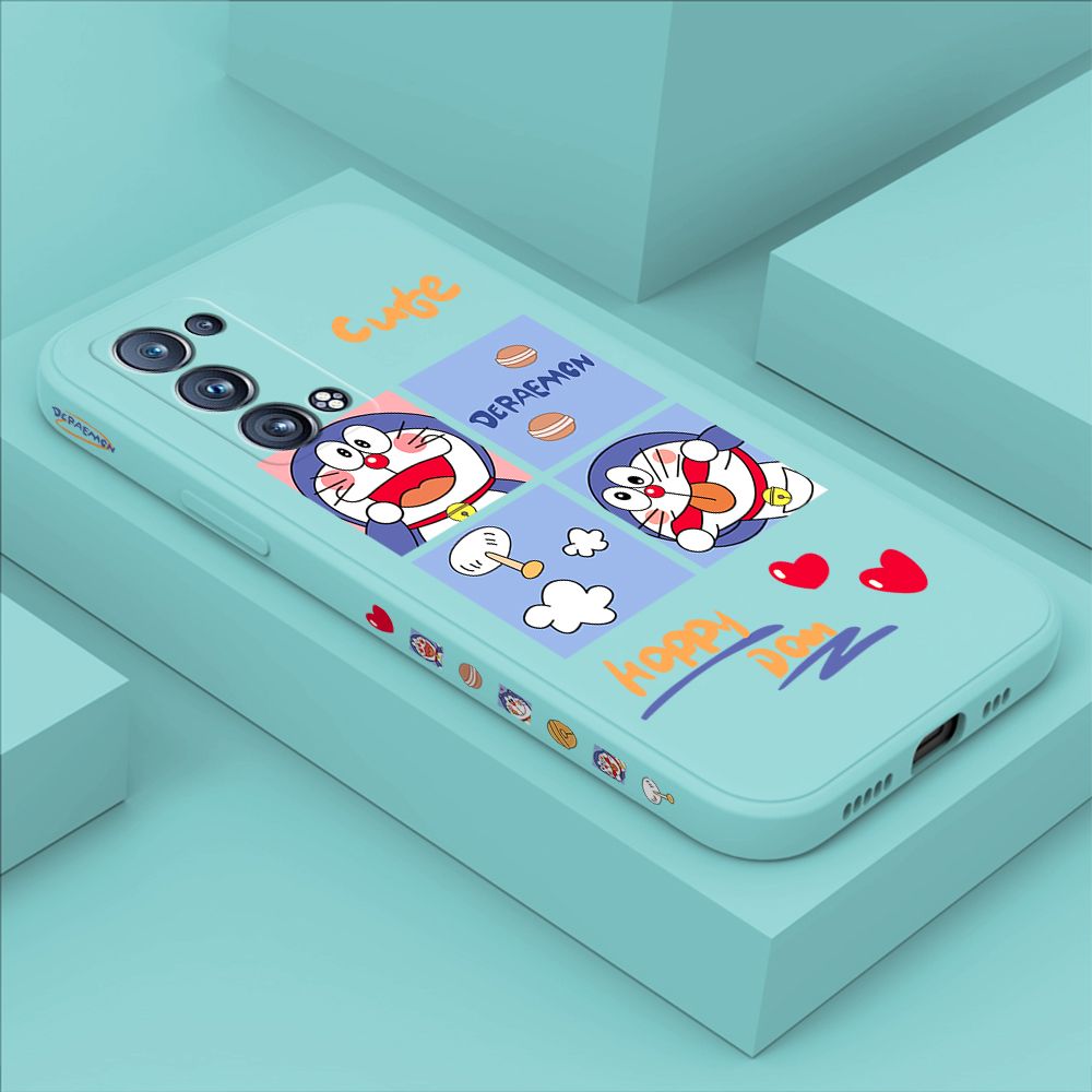 Hontinga for OPPO Reno6 Pro 5G Case Side Design Cartoon Cute Cat Back Cover Soft Square Edge Pattern Liquid Silicone Trend Phone Cases