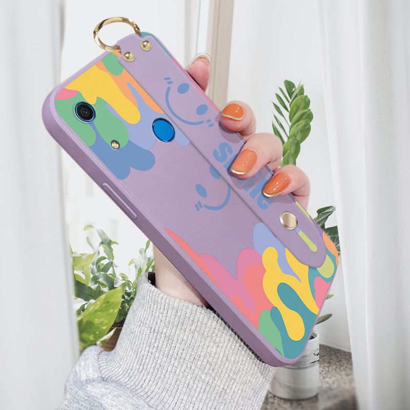 Jizetin for Huawei Y6S Wrist Strap Case Soft Candy Color Splash Ink Cover Ultra Thin Anti Fall Liquid Silicone Phone Case