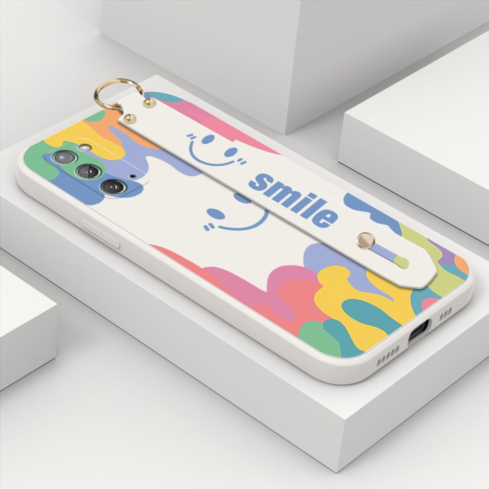 ZeroQiQi for Samsung Galaxy Note 20 Wrist Strap Case Soft Candy Color Splash Ink Cover Trend Square Printed Pattern Liquid Silicone Phone Case
