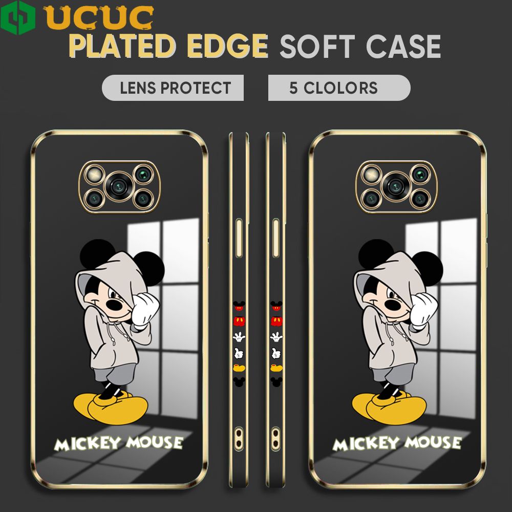 UCUC for Xiaomi Poco X3 / X3 Pro / X3 NFC Back Cover + Free Lanyard Hoodie Mouse Luxury 6D Plating Case Side Pattern Soft Silicone Square Phone Cases