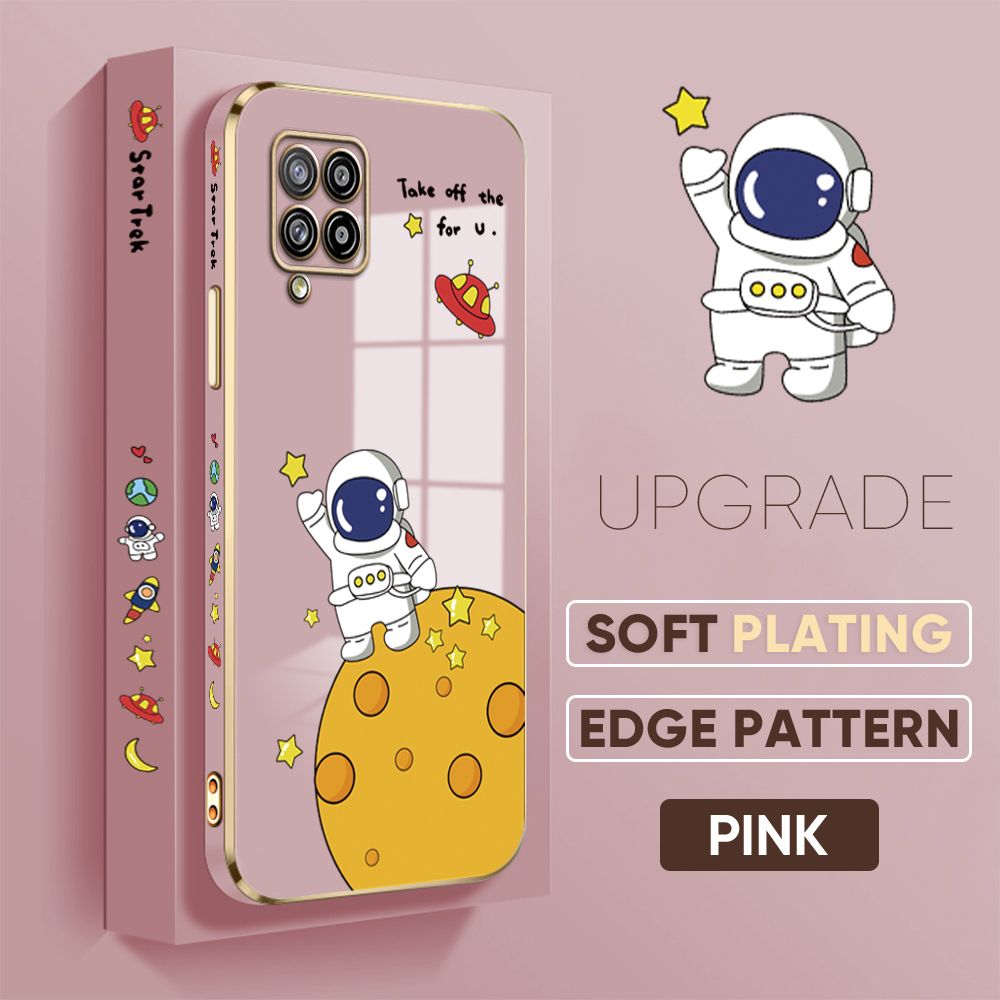 TA for Samsung Galaxy A42 5G Back Cover + Free Lanyard Planet Astronaut Luxury 6D Plating Case Side Pattern Soft Silicone Square Phone Cases