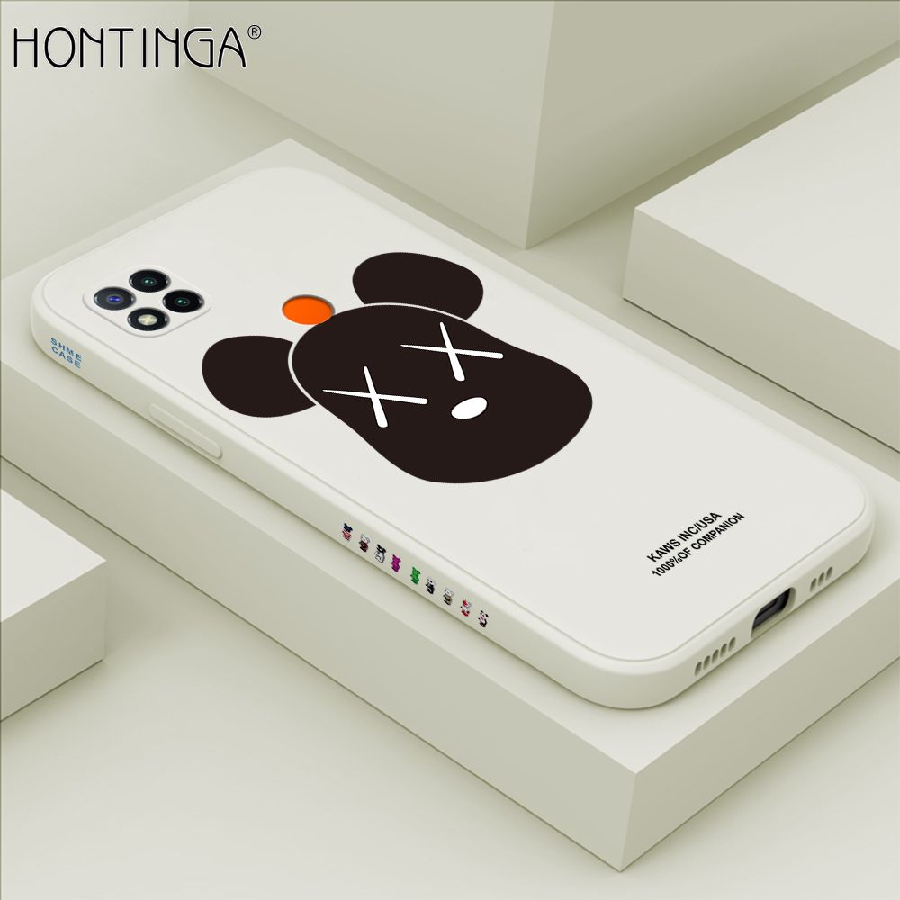 Hontinga for Redmi 9C / Redmi 10A Case Side Design Violent Bear Head Back Cover Soft Square Edge Pattern Liquid Silicone Trend Phone Cases