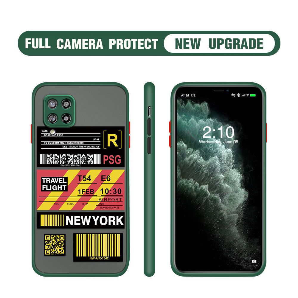 Hontinga for Samsung A42 5G Case Creative Flight Ticket Cover Camera Shockproof Protection Case Edge Frosted Transparent Phone Cover