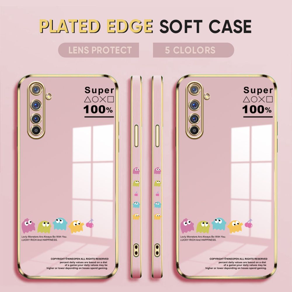 Luxury 6D Plating Case for Realme 6 Pro Back Cover Game Little Monster Side Pattern Soft Silicone Square Phone Cases