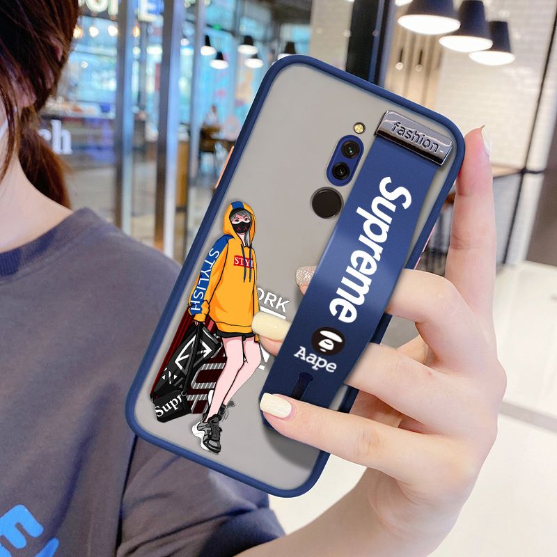 UCUC for Xiaomi Redmi 8 Wrist Strap Case Creative Cartoon Handsome Girl Wristband Printing Cover Shockproof Frosted Phone Case