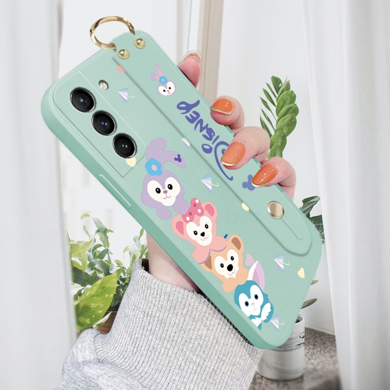 Jizetin for Samsung Galaxy S21 5G Wrist Strap Case Creative Cartoon Cute Bunny Cover Ultra Thin Anti Fall Liquid Silicone Phone Case