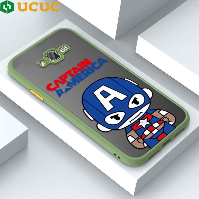 UCUC for Samsung Galaxy J7 Core Case Creative Cartoon Superman Warrior Frosted Transparent Hard Cover Shockproof Soft Edge Full Cover Camera Protect Case