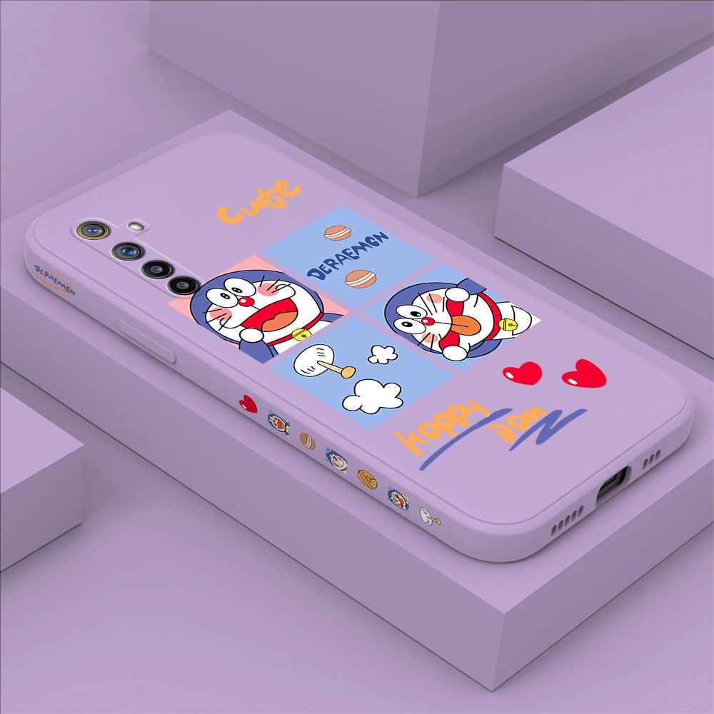 Hontinga for Realme 6 Case Side Design Cartoon Cute Cat Back Cover Soft Square Edge Pattern Liquid Silicone Trend Phone Cases