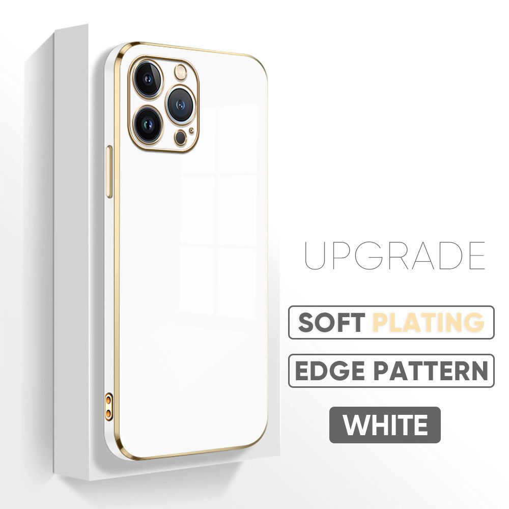 Jizetin (Free Lanyard) iPhone 13 Pro Luxury 6D Plating Soft Casing Silicone Square Frame Phone Case Shiny Bling Back Cover