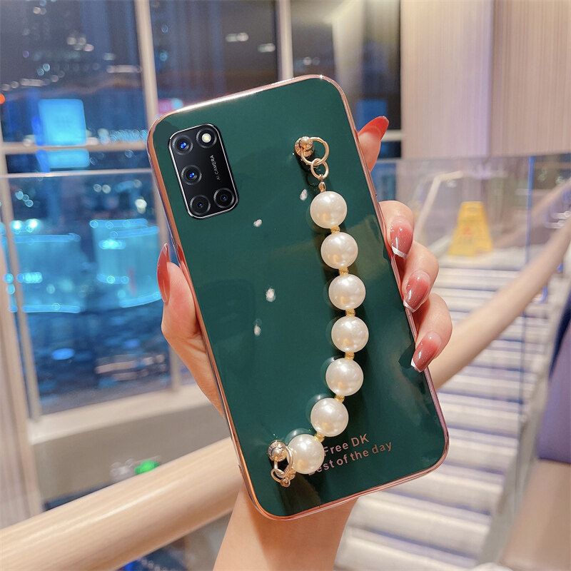 Phone case Samsung Galaxy A31 Soft Case Transparent Plating Electroplating Shiny Cases + Pearl Bracelet For Samsung A31 Cover
