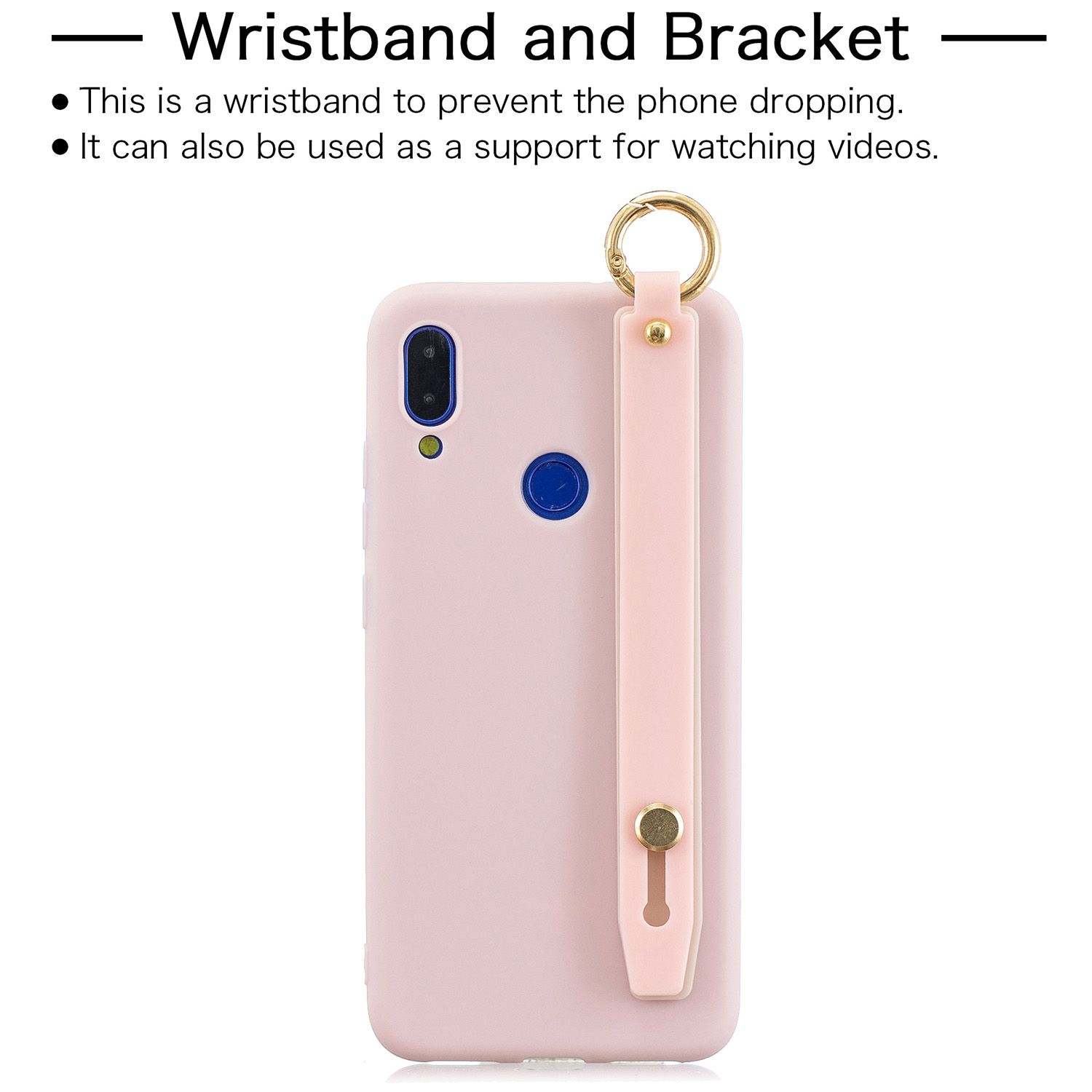 Yfashion For HUAWEI Y9 2019 ple Solid Color c Wrist Rope Bracket Matte PU Anti-scratch Non-slip Protective Cover Back Case