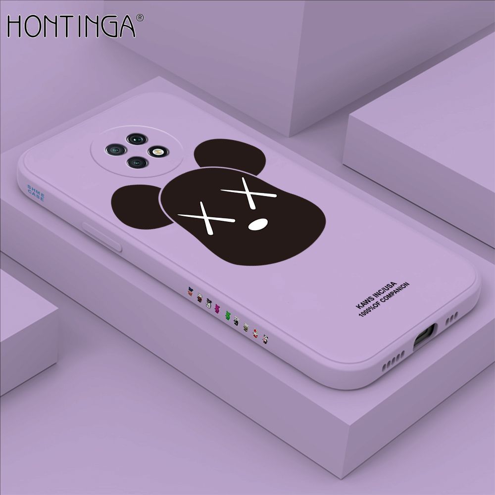 Hontinga for Redmi Note 9T Case Side Design Violent Bear Head Back Cover Soft Square Edge Pattern Liquid Silicone Trend Phone Cases
