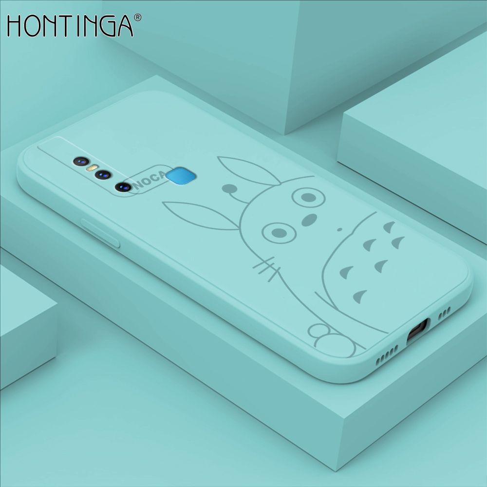 Hontinga for Vivo V15 Case Cartoon Cute Totoro Pattern Back Cover Soft Square Edge Liquid Silicone Phone Cases