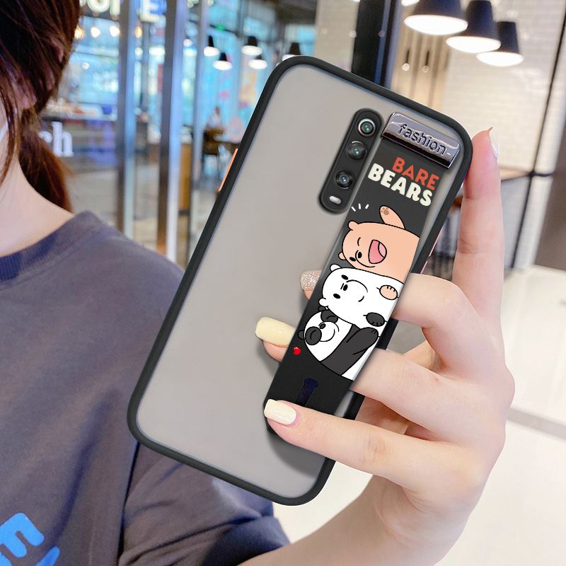UCUC for Xiaomi Redmi K20 Pro Wrist Strap Case Cute Cartoon Three Little Bears Wristband Printing Cover Shockproof Frosted Phone Case