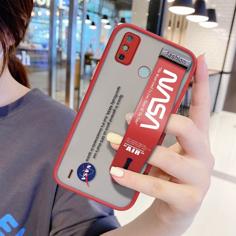 UCUC for Tecno Spark 6 Go Wrist Strap Case Popular NASA Wristband Printing Cover Shockproof Frosted Phone Case