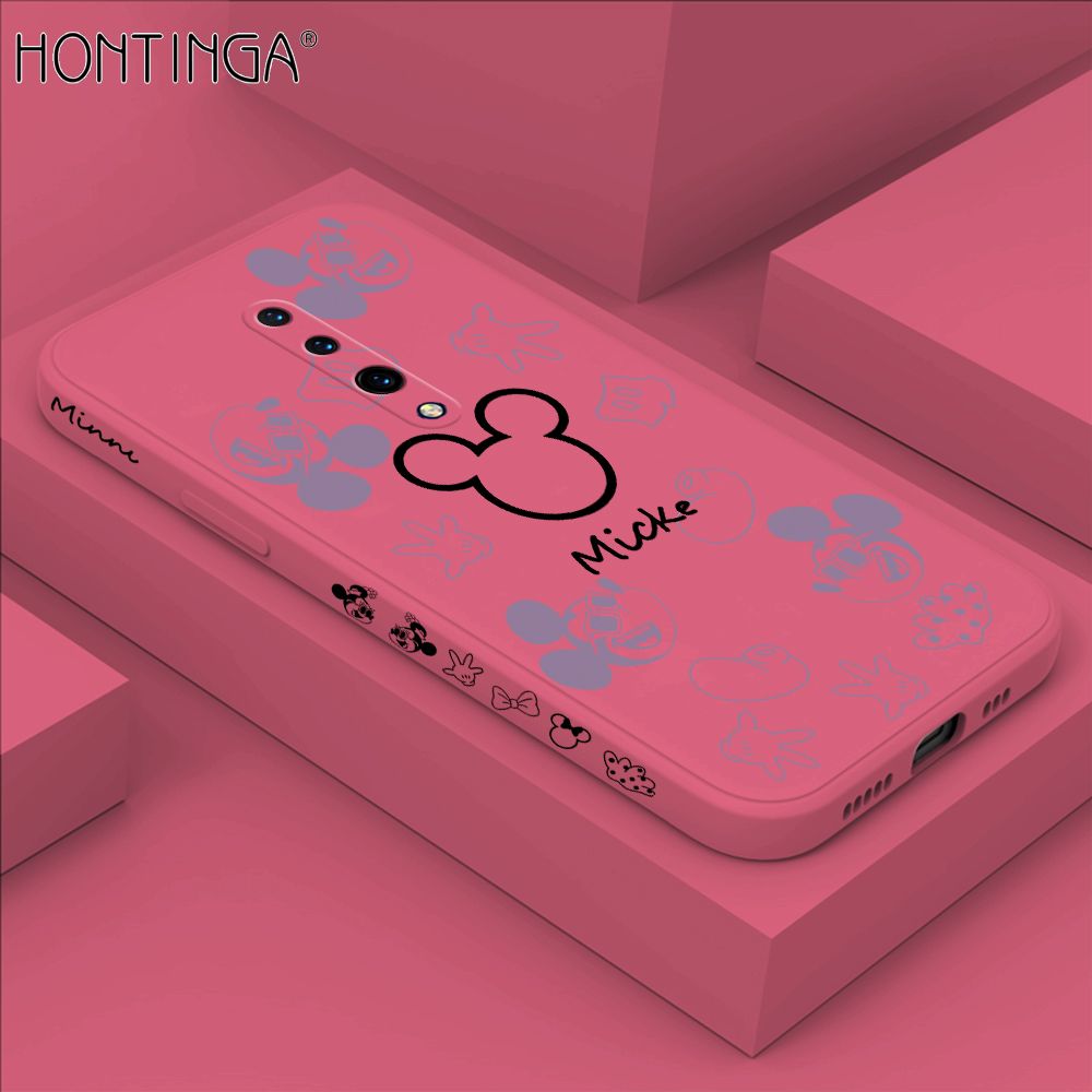 Hontinga for OnePlus 7 Pro Case Side Design Cute Mouse Avatar Back Cover Soft Square Edge Pattern Liquid Silicone Trend Phone Cases