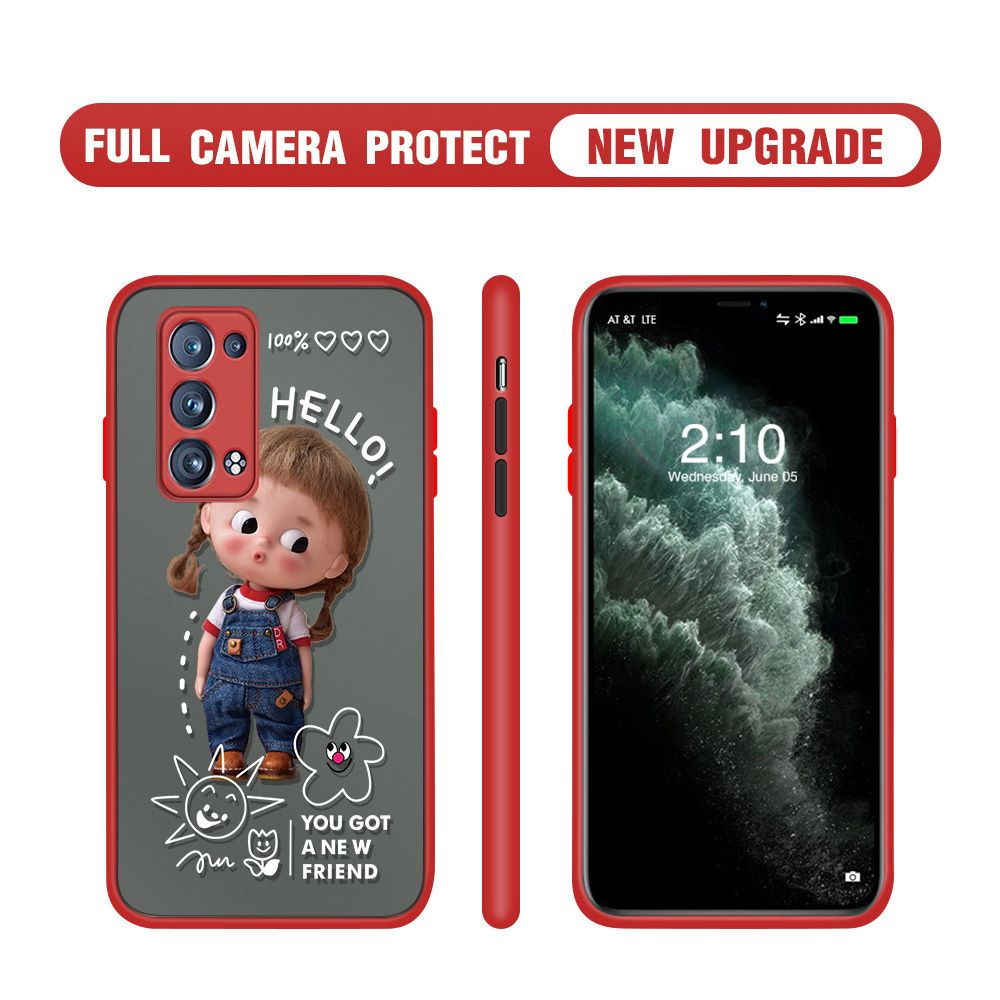 Hontinga for OPPO Reno6 Pro 5G Case Cute Cartoon Little Girl Cover Camera Shockproof Protection Case Edge Frosted Transparent Phone Cover