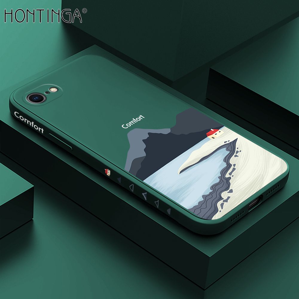 Hontinga for iPhone 7 / 8 / SE 2020 / SE 2022 Case Side Design New Mount Back Cover Soft Square Edge Pattern Liquid Silicone Trend Phone Cases