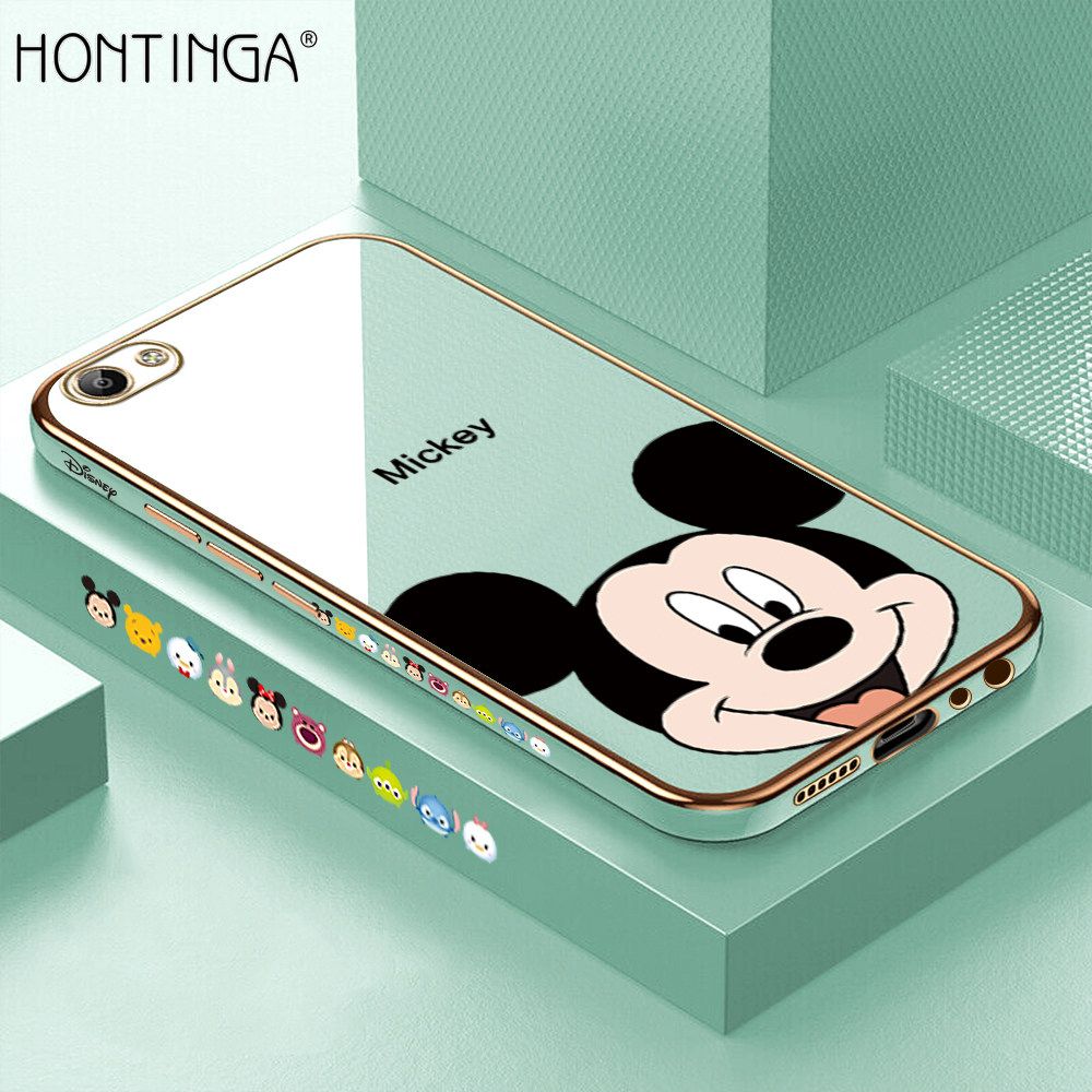 Hontinga for Vivo V5 / V5S / V5 Lite Back Cover + Free Lanyard Luxury 6D Plating Cartoon Mouse Side Pattern Case Soft Silicone Square Mobile Cover